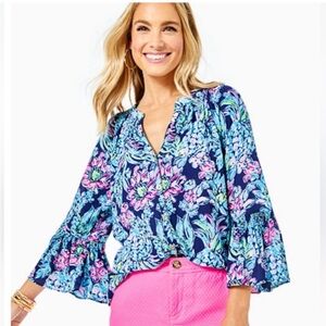 Lilly Pulitzer Dakota Top High Tide Navy Pineapple Paradise SMALL NWT (01027C)